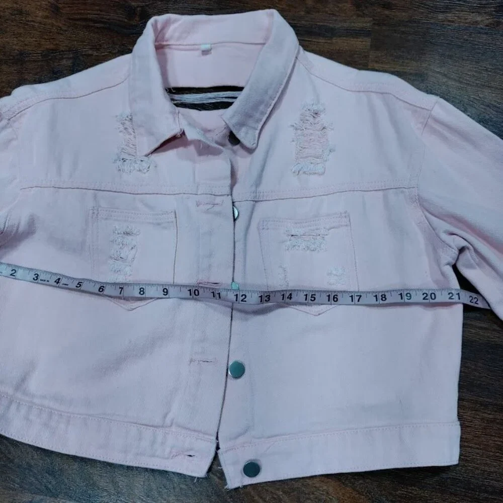 Veveret Cowboy Carter Prairie Coachella Crop Distressed Fringe Jacket Pink Small - Picture 12 of 13
